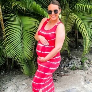 Ingrid & Isabel Red/White Tie-dyed Maternity Dress Size XXL